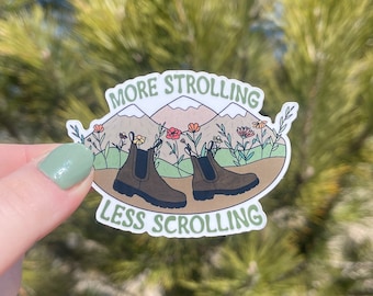 More Strolling, Less Scrolling sticker for water bottle, car, laptop