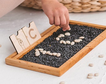 Unique sand tray by Montessori & Waldorf toys, Preschool sensory toys, Kids and toddlers learning resources and materials, wooden Eco toys