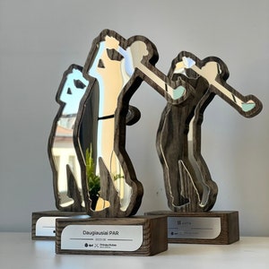 Modern Golf Trophy, Personalised Golf Award, Engraved Custom Plaque, Wooden Decoration Recognition Prize, Personalized Award