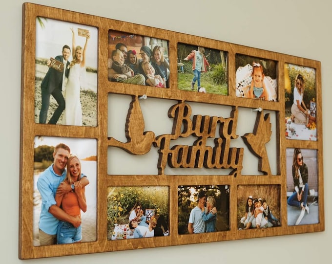 Marco de fotos familiar personalizado, marco de collage de fotos, marco de imagen de collage personalizado, marco de imagen de texto personalizado de madera, regalos de pareja de bodas