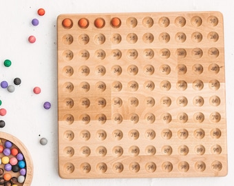 Montessori 100 board - frame - plain or with numbers engraved, math learning and educational toys for kids at preschool, homeschool, gifts