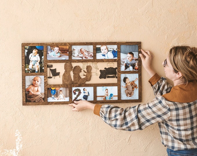 Marco de fotos de collage de fotos de regalo familiar, marco de fotos personalizado de madera, regalo del día de las madres para la abuela, regalo personalizado para mamá o papá