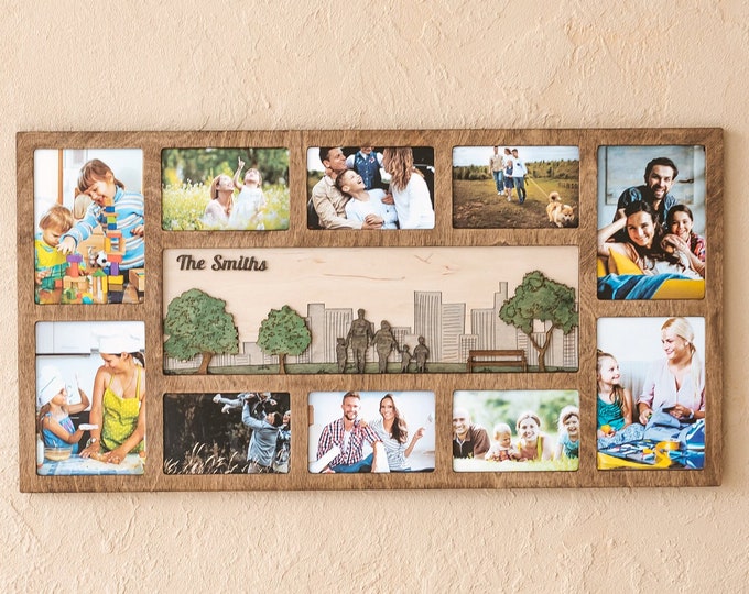 Family photo collage gift, 10 picture frame, wooden, custom, personalized photos frames, Mothers day gift, gift for mum, wall art