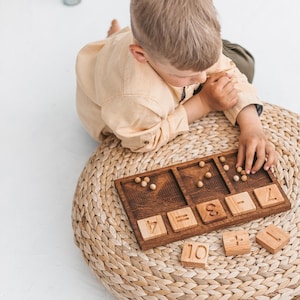 Numbers, Counting, Sorting tray - Natural Montessori learning toys, Educational Waldorf math toys, kids toddlers preschool Christmas gifts