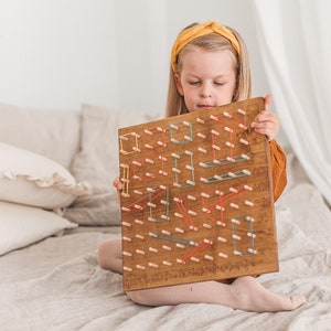 Hundred Geoboard, Montessori 100 frame kids learning, creating materials, pegboard with rubber bands, Christmas gift Wooden toys for toddler