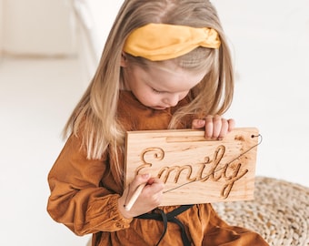 Tracing name Board, Custom learning toy for toddler, kindergarten, preschool, homeschool, personalized Eco wooden Handmade kids gift