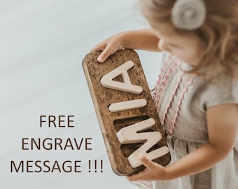 Rompecabezas personalizado con nombre para niños pequeños - Juguete Montessori de madera - Regalo de primer cumpleaños para niño o niña - Regalo personalizado para baby shower - Decoración para la habitación del bebé