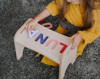 Personalized Name Puzzle Stool, Montessori Wooden Step Stool