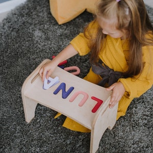 Name Stool Wooden Puzzle Step Stool Toddler Step Stool Personalized Puzzle Stool with Name, Montessori Toys for Kids Step Stool Wood Single