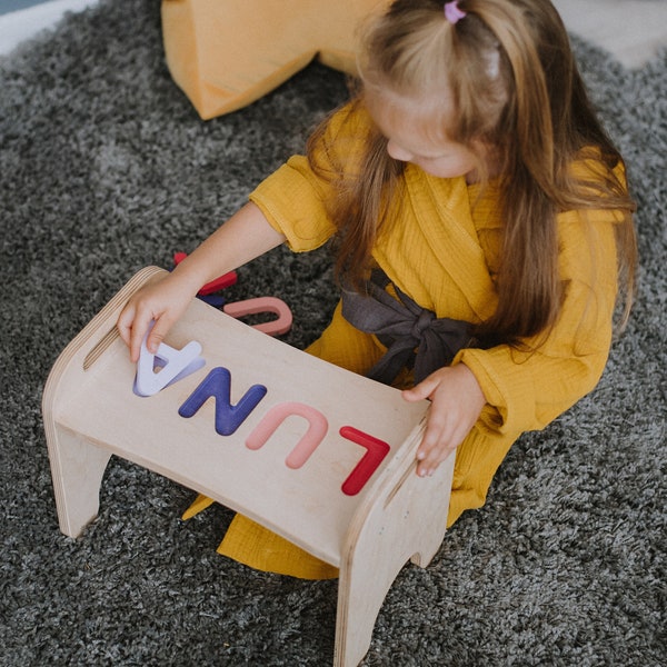 Custom Name puzzle stool - Name stool - Wooden stool - Personalized stool - Kids step stool - Kids bench - Gift for kids - Custom puzzle