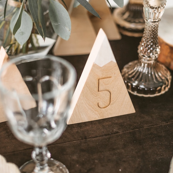 Natural wood mountain table numbers, Wedding Table Numbers for Centerpiece Table Decor, Rustic Boho Travel wedding decor, wood table numbers