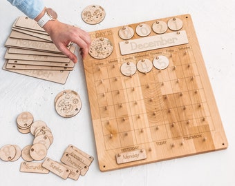 Wooden Montessori Calendar & Morning Board Set - Ideal Montessori Toys for 2-Year-Olds - Unique Waldorf Gift - Handcrafted Educational Toys