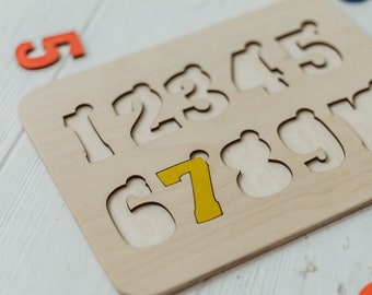 Puzzle of numbers, wooden numbers puzzle, toddler math gifts, Educational learning puzzle, Montessori colorful numbers, kids counting gift