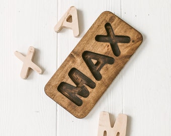 Quebra-cabeça de madeira maciça com nome - Quebra-cabeça personalizado com nome para criança ou presente de batizado - Ideal como presente para menina e para brinquedos de madeira Waldorf.