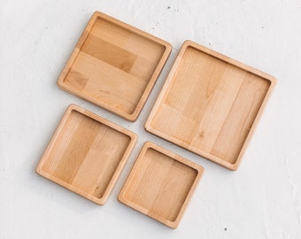 Square wood decorative tray - 4 sizes - 2 colors - Solid wood - Handmade