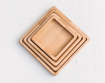 Handcrafted Square Wood Tray Set - Wood Trays for Home Decor, Multipurpose Serving and Display Trays, Perfect for Hosting, Coffee Table