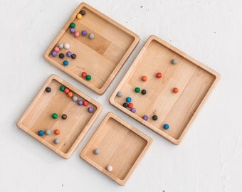 Montessori materials, wooden sensory trays "Squares", Numbers, counting, color sorting, learning tool, Versatile sensory bin kids & toddlers