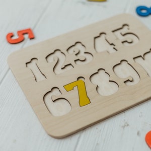 Puzzle of numbers, wooden numbers puzzle, toddler math gifts, Educational learning puzzle, Montessori colorful numbers, kids counting gift