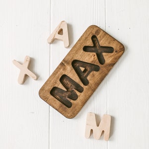 Solid Wood Name puzzle - Personalized name puzzle for toddler or Christening gift - Suitable as Baby girl gift and for Waldorf wooden toys