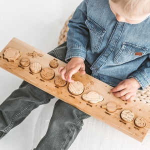 Wooden solar system Homeschool or Preschool curriculum material Montessori Waldorf learning and educational science toy Toddler kid gift