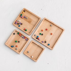 Montessori materialen, houten sensorische trays &quot;Vierkanten&quot;, Getallen, tellen, kleur sorteren, leermiddel, Veelzijdige sensorische bak kinderen en peuters