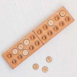 Twenty frame by Montessori math materials - Wood numbers and counting board for toddlers, kindergarten, preschool, homeschool, kids gifts