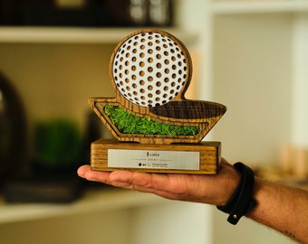 Wooden Golf Trophy - Award with Personalized Engraving, Elegant Golf Recognition Plaque, Unique Decorative Prize for Golf Achievements