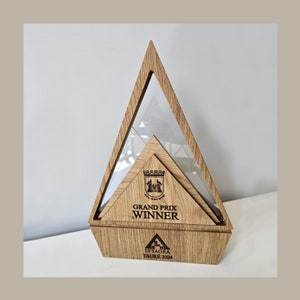 Handcrafted Wooden Award, Triangle shaped award, Modern Solid wood and acrylic award, Engraved Custom Unique Trophy, Recognition award