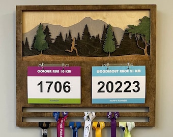 Présentoir de médailles pour médailles et dossards, cadeaux de course à pied, marathon, course, coureur, art mural suspendu sport, décoration d'intérieur, cadeau