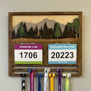 Medal display holder for medals and bibs, medal holder running gifts, marathon, race, runner, hanging wall art sports, home decor, gift image 1