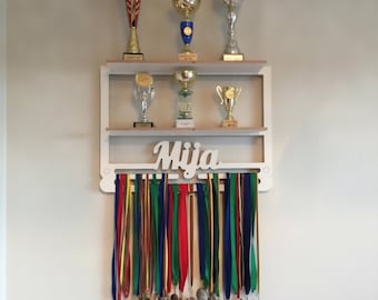 Trophy shelf Personalized Medal Display, Personalized Name Medal Holder, Trophy Display, Custom Medal Holder, medal hanger