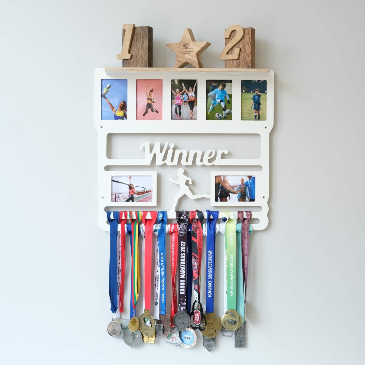 Running medal holder / display with push pin board to display pictures