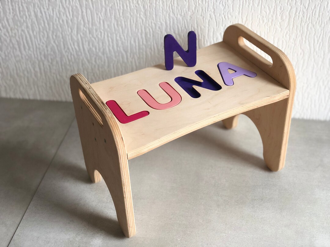 Wooden Step Stool With Name Personalized Puzzle for Toddler Etsy
