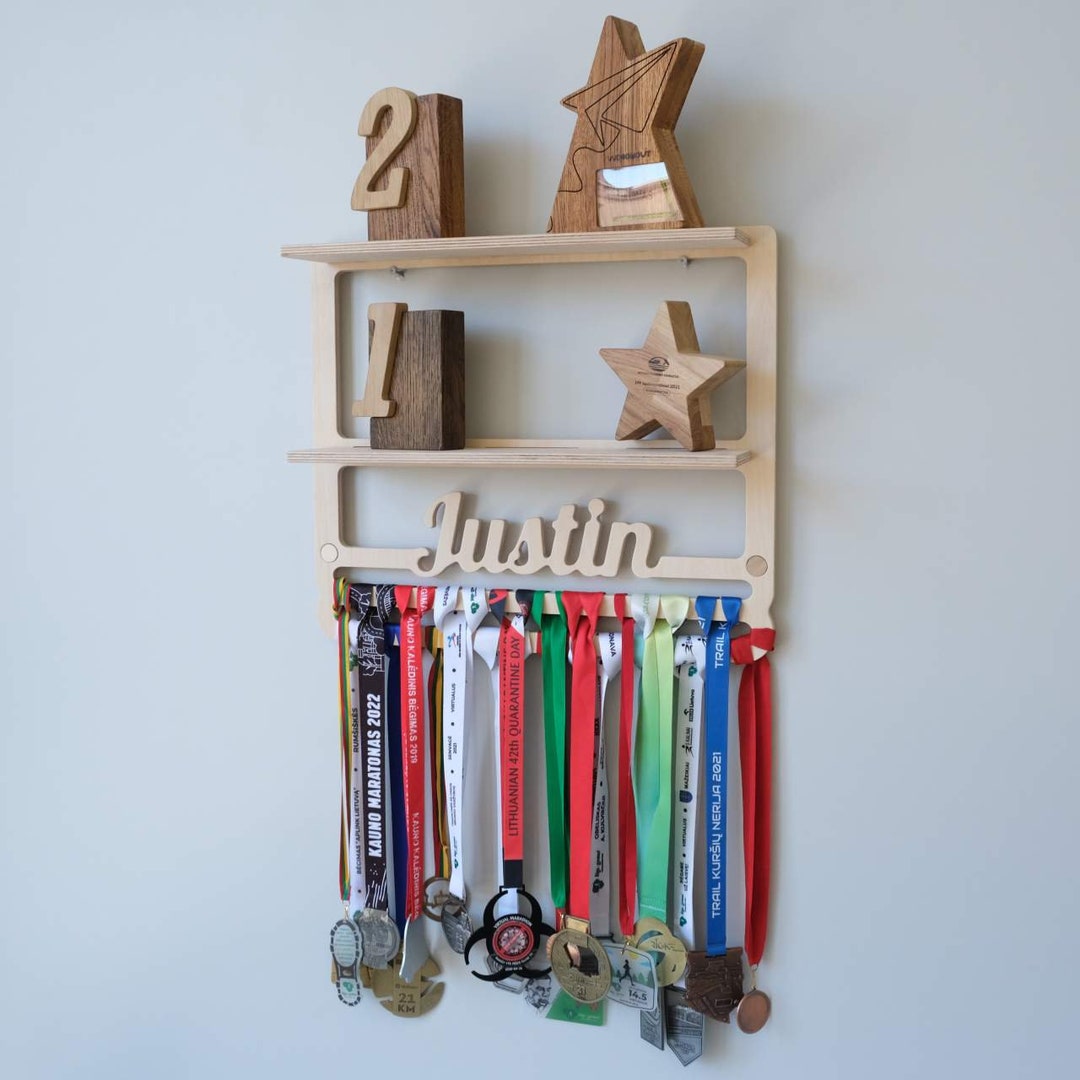 Personalized Trophy Shelf and Medal Holder Custom Medal Hanger With