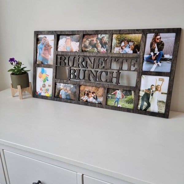 Custom family photo frame collage, wooden multiple picture frame with 10 photos 5x7 and 4x6, personalized birthday gift, home wall decor