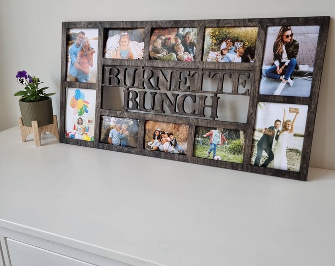 Collage de marco de fotos familiar personalizado, marco de madera múltiple con 10 fotos 5x7 y 4x6, regalo de cumpleaños personalizado, decoración de la pared del hogar