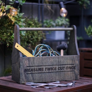Wooden Garden Tool Caddy, Personalized Wooden Tool Box, Wood Box Grill Tool Storage, Rustic Wooden Box, Present for Dad, Grandpa