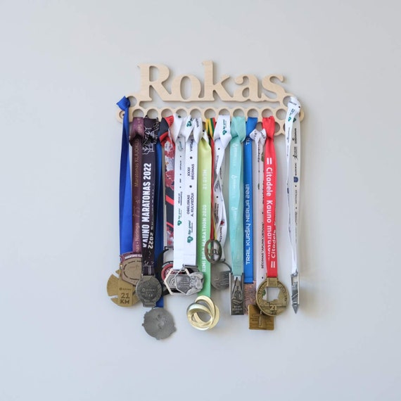 Medallero de madera percha de exhibición de medallas regalos deportivos,  Titular de medallas de carrera, Medallero, Titular de medallas de carrera,  vitrina de nombre personalizado -  México