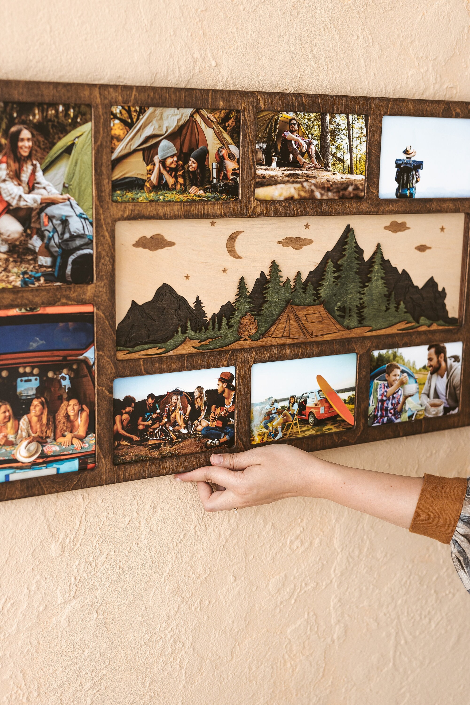 家族旅行の写真コラージュ額縁、木製、カスタム10枚の写真フレーム