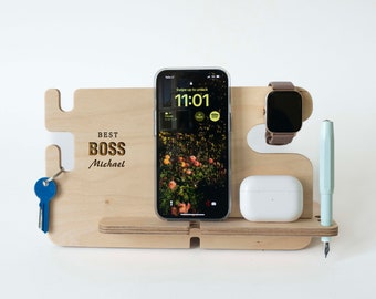 Custom Docking Station For Men, Wooden Docking Station, Gift for Men, Wallet Tray, Custom Iphone Stand, Organizer For Men