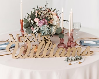CUSTOM Last NAME sign, Wedding sign, Wedding centerpiece decor, Mr & Mrs sign, Mr and Mrs Last NAME sign for Wedding top table, personalized