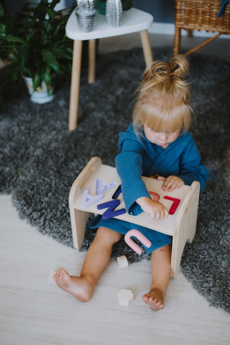 Custom Personalized Name puzzle stool, wooden baby toddler kids name puzzle bench