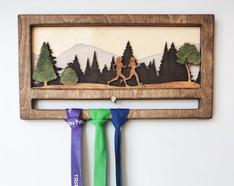 Medal display Running marathon SMALL EDITION for Female couple, Custom hanger, Gift for female couple, Medal rack, Runners gift for women
