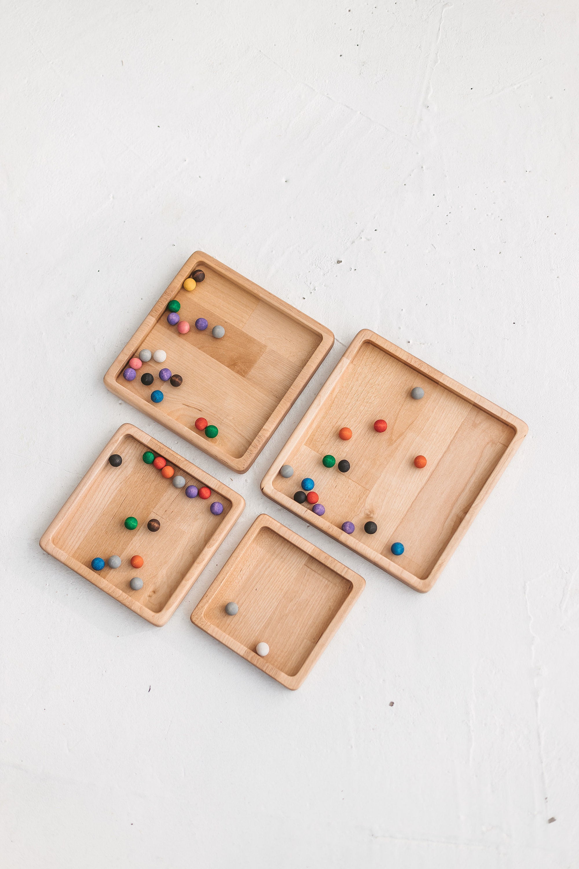 Montessori materials, wooden sensory trays "Squares", Numbers, counting, color sorting, learning tool, Versatile sensory bin kids & toddlers