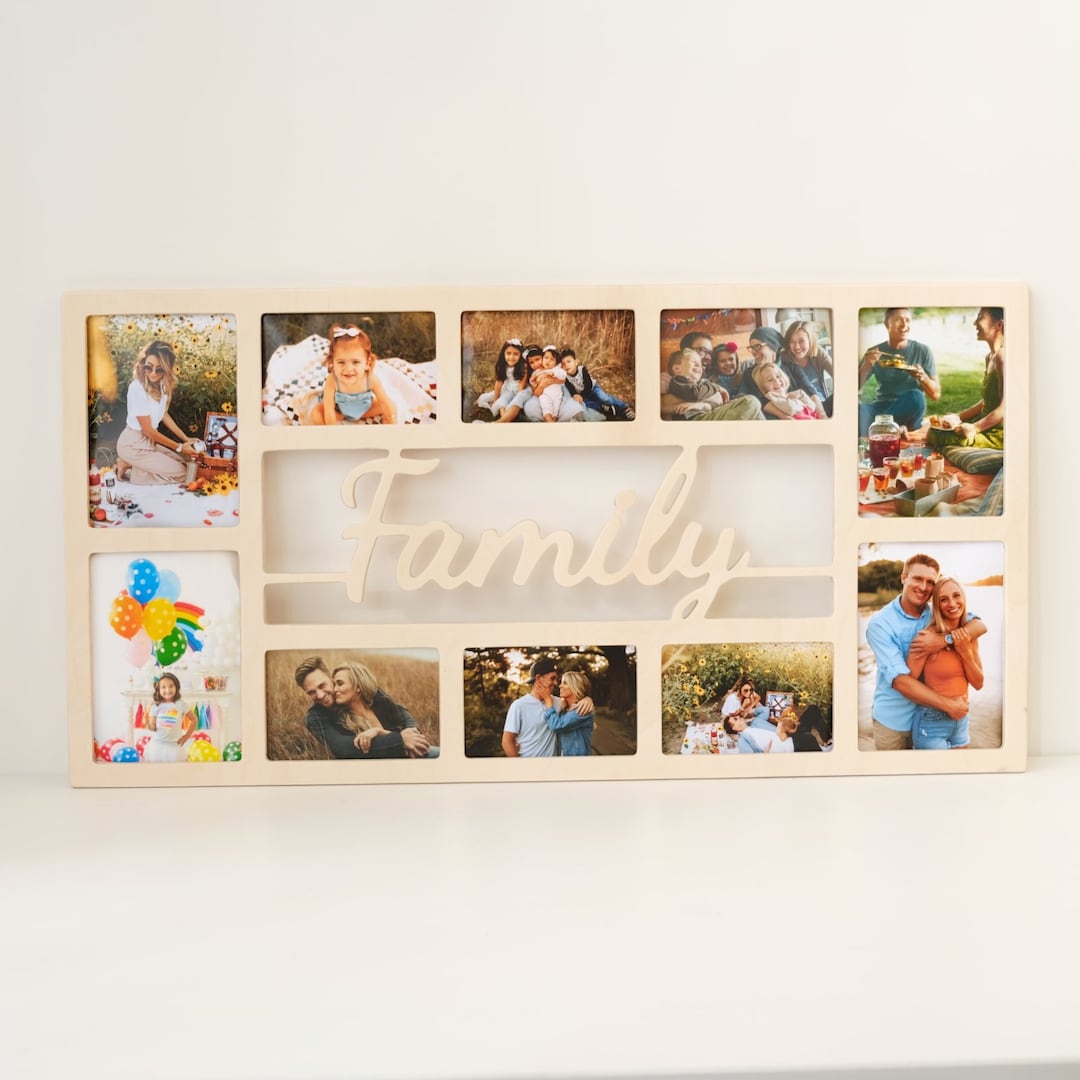 Family Photo Collage Frame, Custom, Personalized, Gift Idea, Wooden
