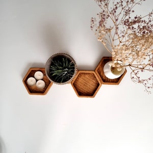 Wooden hexagon candle plate, pretty decorative geometric dice tray, 4 different sizes, home decor, ring tray
