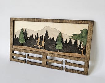 e Espositore per medaglie da corsa, Porta medaglie da corsa personalizzato, Appendi medaglie sportive personalizzato con mensola, Rastrelliera in legno