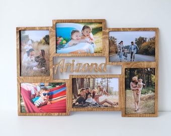 Personalized Collage Picture Frame, Custom Wooden Family Photo Frame, Multi Photo Collage, Engraved Wall Frame