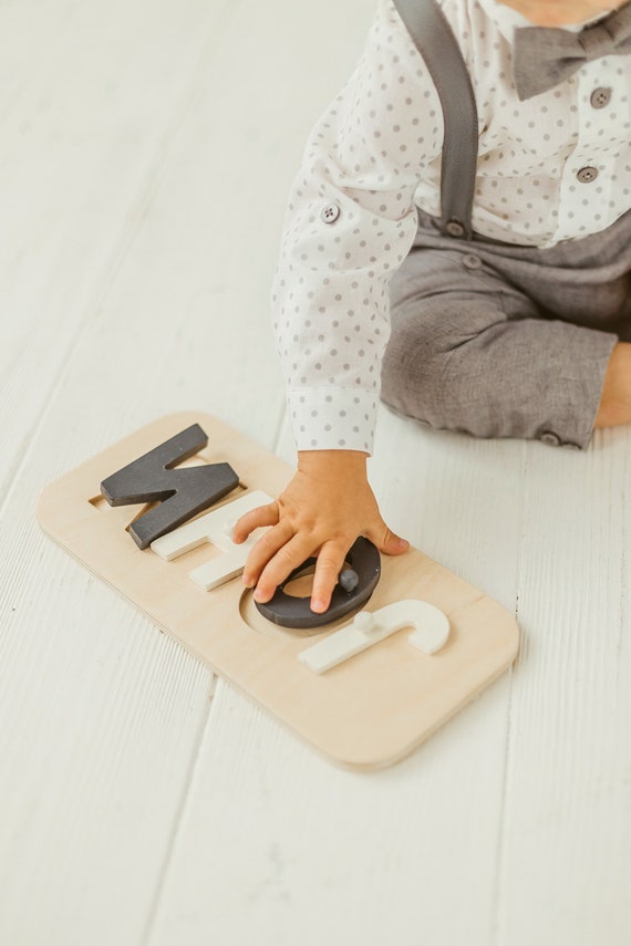 Baby Name Puzzle With Knobs Toddler Gift Custom Wooden Etsy