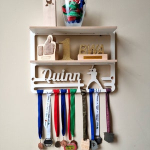 Baseball trophy shelf and medal holder Custom softball medal display Unique softball coach gift Personalized award hanger with custom name